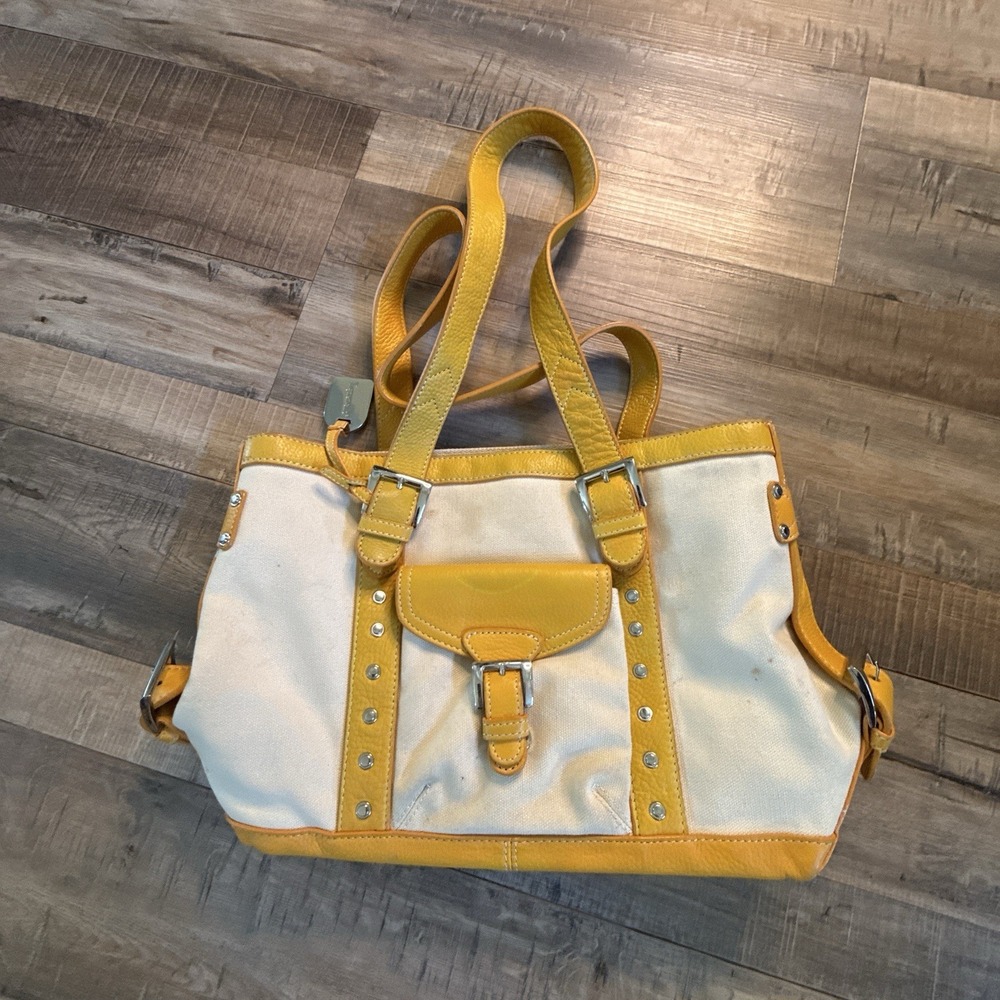 vintage Y2K-era Coach style mixed media tote or shoulder bag